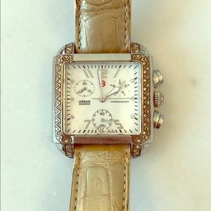Michele diamond watch with champagne band